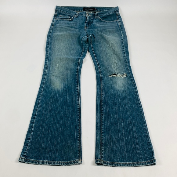 Calvin Klein Flare Womens Jeans 6 Blue Stretch Medium Wash Distressed - Picture 1 of 10